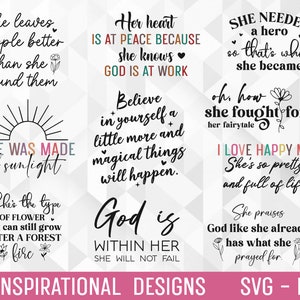 Paquete SVG de citas motivacionales para niñas, svg positivo, svg inspirador, svg de autoestima, svg de mujer cristiana, archivos cortados, cricut, png, svg