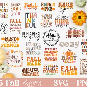Bundle SVG d’automne, Bundle d’automne rétro SVG, Groovy Automne SVG, Citrouille SVG, Bonjour Automne SVG, Tendance Automne SVG, Fichiers coupés, Cricut, Png, Svg