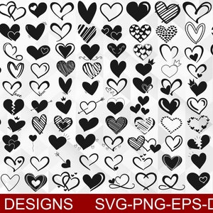 Coeur SVG Bundle, coeurs Svg, Svg de la Saint-Valentin, coeur coupe fichiers, Cricut, Silhouette, Png, Svg, Eps, Dxf