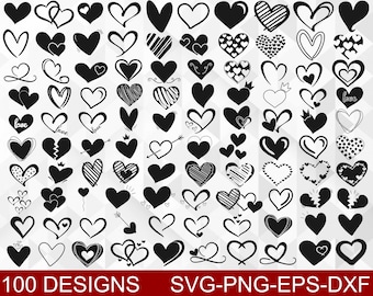 Heart SVG Bundle, Hearts Svg, Valentine&#39;s Day Svg, Heart Cut Files, Cricut, Silhouette, Png, Svg, Eps, Dxf
