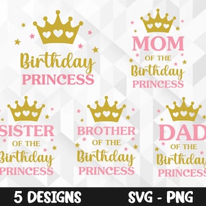 Paquete SVG de princesa de cumpleaños, cumpleaños niña Svg, camisa de fiesta de cumpleaños Svg, reina de cumpleaños Svg, archivos de corte de princesa de cumpleaños, Cricut, Png, Svg
