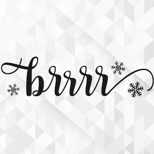 May include: A white background with a black geometric pattern. The word "brrrr" is written in black cursive script with snowflakes on either side.