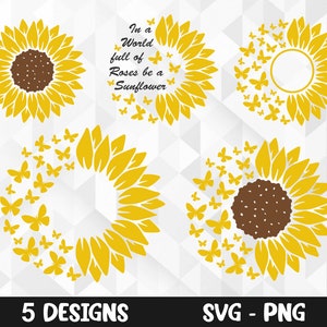 Sonnenblumen-Schmetterling SVG, Sonnenblumen-Svg, Schmetterlingssvg, Sonnenblume mit Schmetterlingssvg, Sonnenblumen-Bundle-Svg, Schnittdateien, Cricut, Png, Svg