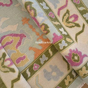 8×13,Modern Oushak Beige & Green Area Rug Made to Order In Any Size Hand Knotted Modern Oushak rug/large area/Rug For Living room Bedroom