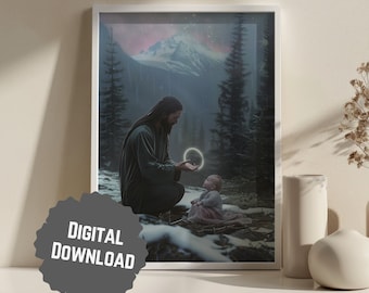 Miscarriage Grief Print, Christ Holding Baby Angel Gift Jesus Memorial Loss Sympathy Stillborn Pregnancy Ended Early Stillbirth Boy Girl