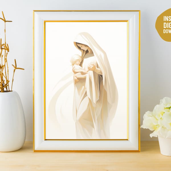 Miscarriage Gift, Virgin Mary holding baby art, picture, Our Lady, Madonna, download, home decor, printable memorial, heaven, charm