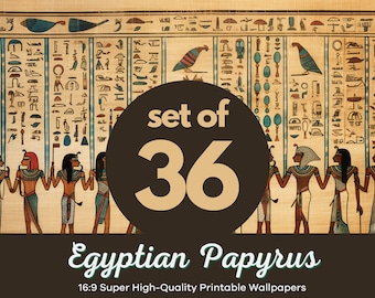 Egyptian Papyrus 36 Digital Wallpapers 16:9, Digital Paper, downloadable, printable Hieroglyphics, Tomb Art, DIY projects, Archaeology