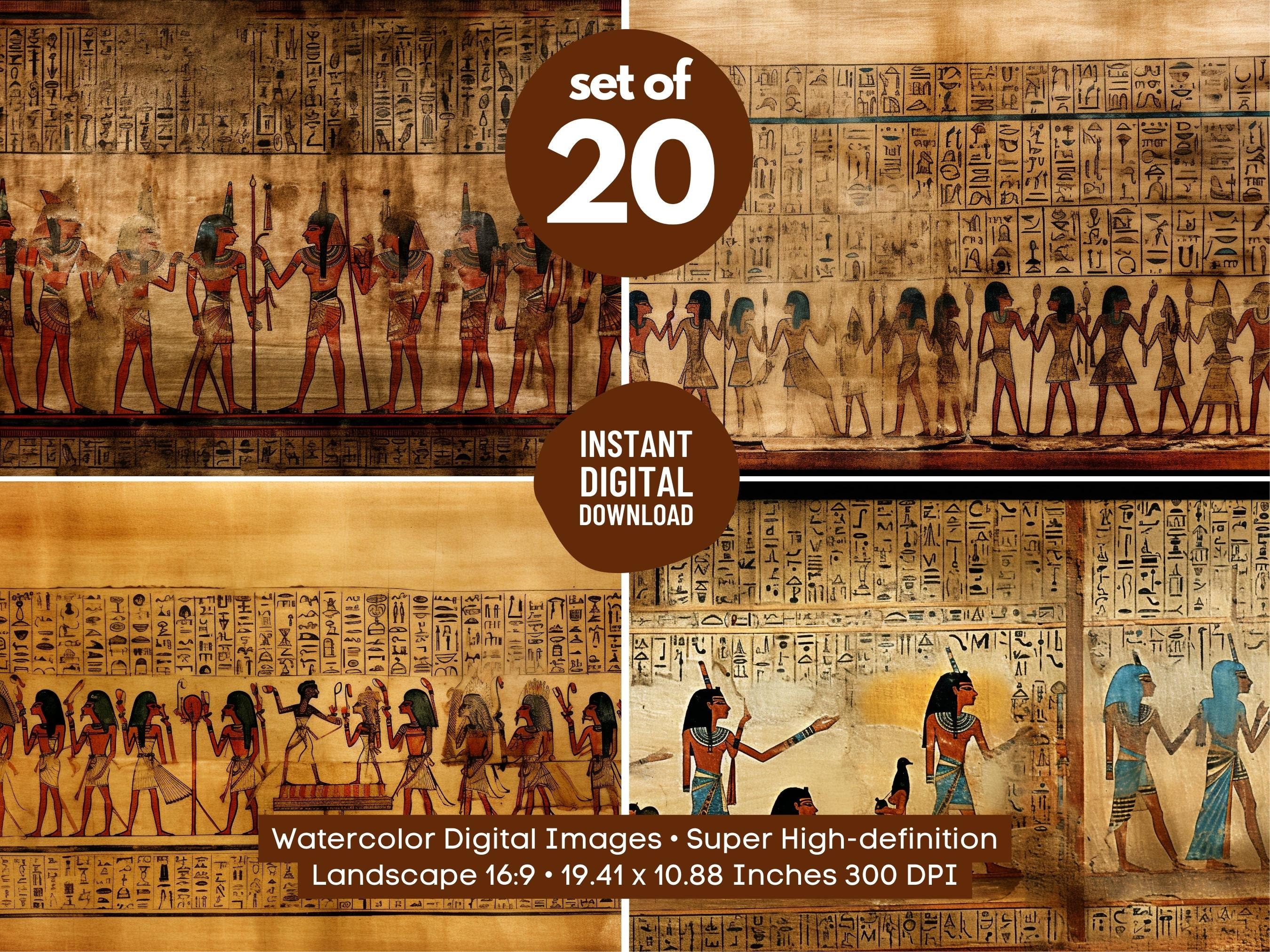 Ancient Egypt Wall Art, 20 Papyrus Digital Paper Set Bundle ...