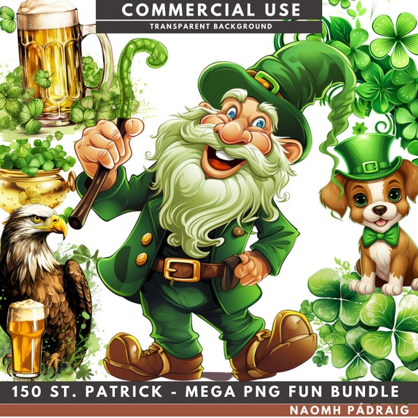 Fun St. Patrick PNG, 150+ Transparent Background Clipart, Saint, Ireland, USA, Irish Green, Commercial Clip Art, Naomh Pádraig Saint Patrick