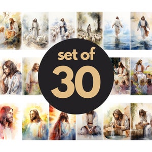 Exclusive Collection of 30 Jesus Paintings - Evocative Watercolor Portraits Showing Christ in Everyday Life, Instant Download