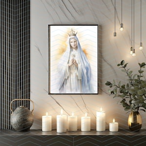Pintura digital de Nuestra Señora de Fátima / Devoción a Fátima, Portugal / Arte descargable imprimible
