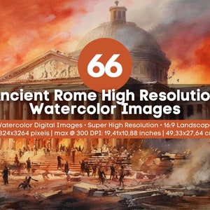 Ancient Rome High Resolution Set of 66 Unique Designs High-Resolution Watercolor Digital Images, roman, senate, war, empire, bath, the cena