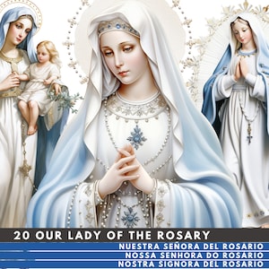 Nuestra Señora del Rosario, 20 Bundle Set PNG Fondo transparente, Virgen María, Descarga Digital, Sublimación Clip Art