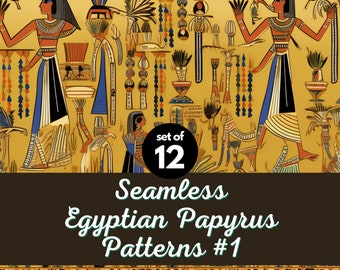 Seamless Egyptian Patterns Digital Paper Set of 12 (number #1) Egyptian Papyrus, Egypt, gift wrapping, DIY projects, scrapbooking, printable