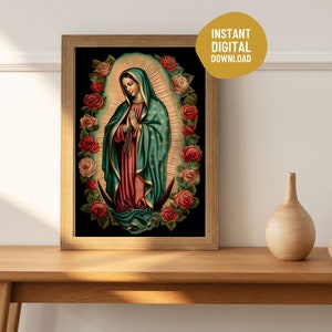 Unsere Liebe Frau von Guadalupe, La Virgen de Guadalupe, jungfräuliche Kunst aus Mexiko, moderne Neuinterpretation des ikonischen Tilma-Geschenks, religiöse Wandkunst