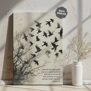 Look at the Birds, DIGITAL DOWNLOAD, Matthew 6 26 Bible Verses, Bible Scripture, Christian Poster, Jesus Art, Christian Art