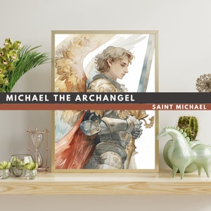 Michael de Aartsengel aquarel PNG - digitale download, beschermengel, commercieel gebruik muurkunst, clipart, religieuze engel, bescherming cadeau