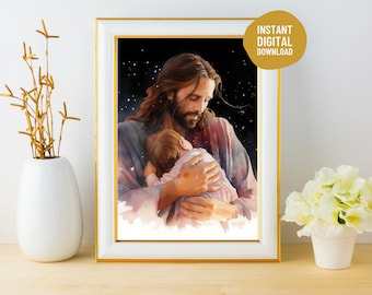 Jesus hält Baby im Himmel Digital Neugeborenen Schwangerschaft Säugling Verlust Schwangerschaft beendete frühe Totgeburt Junge Mädchen Digital Download