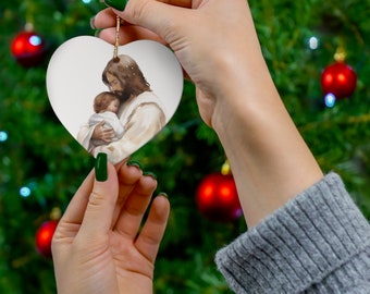 Miscarriage memorial Jesus holding baby, Christ art gift, miscarriage memorial, Jesus holding baby miscarry, Ceramic Ornament, 4 Shapes