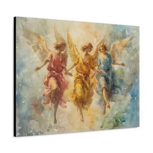The Three Archangels, Archangels Michael, Gabriel & Raphael Watercolor - Canvas Gallery Wraps, Prayer, Devotion Catholic Art Collection
