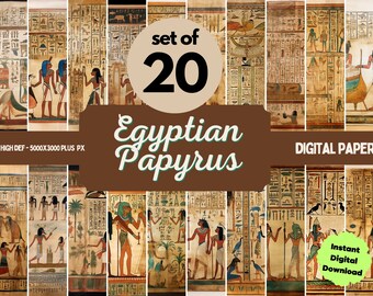 Egypt Papyrus Digital Paper Set of 20 Ancient Hieroglyphics and Tomb Art Watercolor. Perfect for Crafts, Printables, and DIY Projects wall