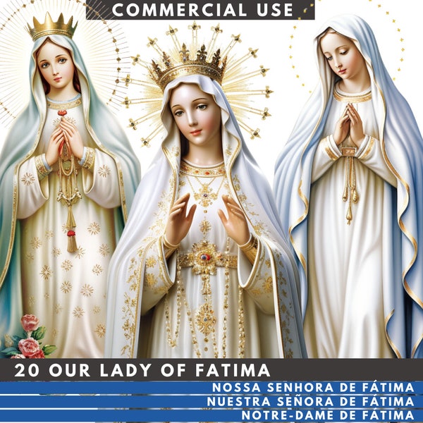 Our Lady of Fatima, Bundle Set 20 PNG transparent Background commercial use, Virgin Mary, Digital Download, Sublimation Clip Art Portugal