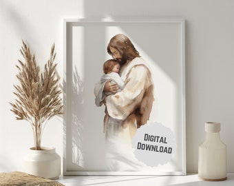 Jezus Holding Baby miskraam verdriet print verlies zwangerschap beëindigd vroeg doodgeboorte jongen meisje digitale download sympathie geschenk Christus