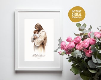 Benutzerdefinierte Fehlgeburt Geschenk Jesus hält Baby Digital Download personalisiert Verlust Neugeborenen Schwangerschaft beendete frühe Totgeburt Säugling Jungen-Mädchen