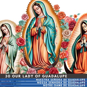 Nossa Senhora de Guadalupe, conjunto de pacotes 30 PNG fundo transparente para uso pessoal, Virgem Maria, download digital, sublimação Clip Art México