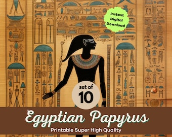 Set of 10 Egyptian Papyrus, Ancient Scrolls 4:3, Egypt photo booth props, Gods, Pharaoh, Pyramid, Scribe, Obelisk, Ra, Anubis, Horus, Lotus