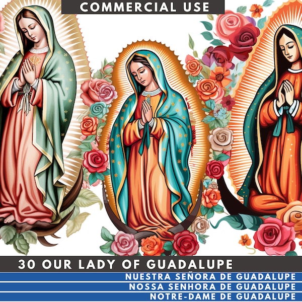 Nuestra Señora de Guadalupe, Paquete Set 30 PNG transparente Fondo uso comercial, Virgen María, Descarga Digital, Sublimación Clip Art México