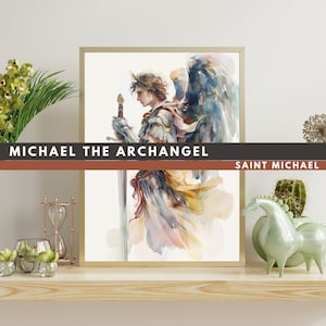 Aartsengel Michaël aquarel PNG - digitale download, beschermengel, commercieel gebruik muurkunst, clipart, religieuze engel, bescherming cadeau
