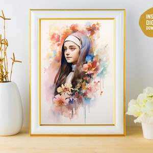 Saint Therese of Lisieux, digital print, printable wall art, christian, missionaries, catholic, gift