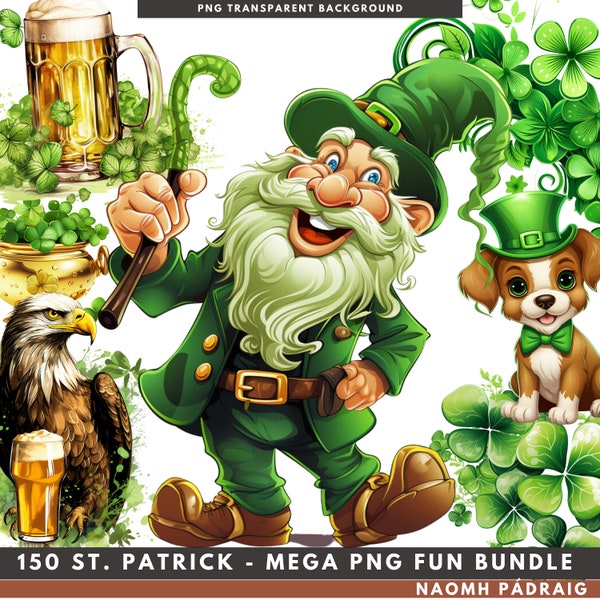 Fun St. Patrick PNG, 150+ Transparent Background Clipart, Saint, Ireland, USA, Irish Green Clip Art, Naomh Pádraig Saint Patrick