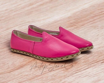 Mens Pink Leather Yemeni Shoes: Handmade Turkish Loafers