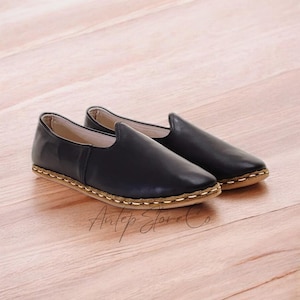 Mens Black Barefoot Grounding Shoe, Authentic Turkish Yemeni, Handmade Leather Loafer, Genuide Anatolian SlipOn, Personalized Jutti, Ottoman
