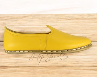 Scarpe yemenite in pelle da uomo a piedi nudi: slip-on turche fatte a mano