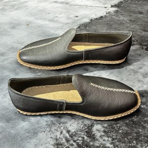 Mens Black Barefoot Grounding Shoe, Authentic Turkish Yemeni, Handmade Leather Loafer, Genuide Anatolian SlipOn, Personalized Jutti, Ottoman