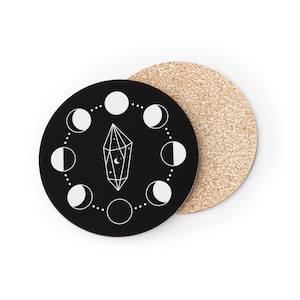 Crystal Coasters Set, Moon Phase Drink Coaster, Celestial Home Decor, Lunar Charging Station, Boho Table Setting Decor, Astrology Gift