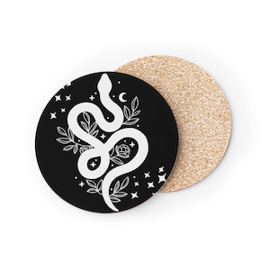 Witchy Coasters, Gothic Home Decor, Set of Coasters, Wiccan Drink Coasters, Black Coasters, Halloween Decor, Spooky Coasters
