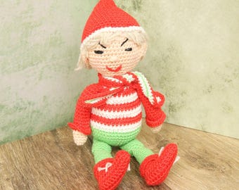 Gnomo navideño de ganchillo, muñeco amigurumi de 28 cm, decoración navideña, enano hecho a mano
