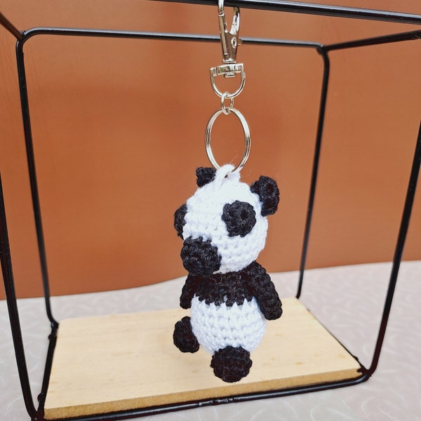 Panda bear keychain crocheted, 8cm amigurumi plush zoo cuddly toy, baby mobile, bag hanger, black and white handmade finished product