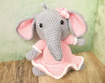 Elefante amigurumi rosa para niña, peluche tejido a crochet, 18 cm, muñeco de juguete, regalo de nacimiento.