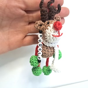 amigurumi Rudolph reindeer pendant crocheted, doll 14cm Christmas decoration Christmas tree animal, handmade