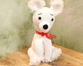 Muñeco amigurumi Samoyedo Blanco, 20cm con lazo cachorro de crochet sentado, hecho a mano