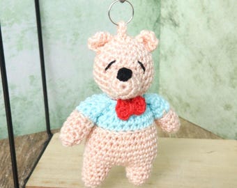 Llavero oso amigurumi, muñeco crochet 9cm, osito de peluche hecho a mano, animales personalizados