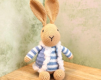 Conejo de Pascua amigurumi de peluche, conejito de 23 cm, chaleco a rayas, lindo juguete de peluche de crochet, hecho a mano, más colores