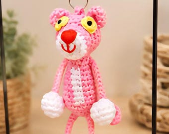 Pink Panther Doll keychain plush toy, amigurumi cute animal 13cm, handmade