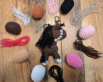 Crocheted Horse keychain amigurumi, pony 9cm crocheted, Create your own! in 7 different colors, possibly personalized