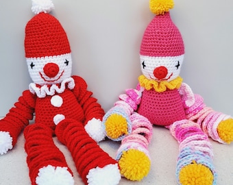 Crochet Clown amigurumi figure, 36cm soft cute cuddly rainbow doll, handmade